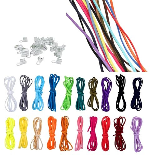 Lot de 20 cordons en cuir plat de 3 mm - 20 m (20 x 1 m) - Avec fermoir - Pour bricolage, bracelet, collier, cadeau, bijoux, artisanat