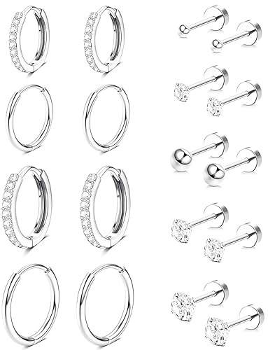 CUEMOON 9 Paia Orecchini Donna Anallergici, Orecchini Acciaio Chirurgico 316L, Orecchini a Cerchio Cartilagine Ipoallergenica, Multi Piercing Orecchio