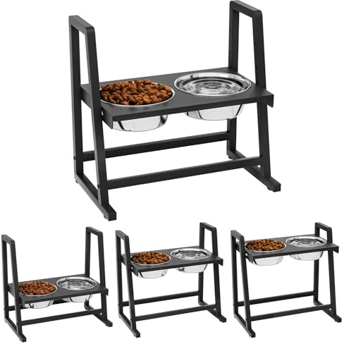 Yorbay Support Réglable pour Gamelles de Chien: 4 Hauteurs et 2 Gamelles | 1200 ml chacune pour Eau et Nourriture-Chiens de Tailles Variées-Gamelles en Inox et Cadre Stable pour un Maintien Sûr