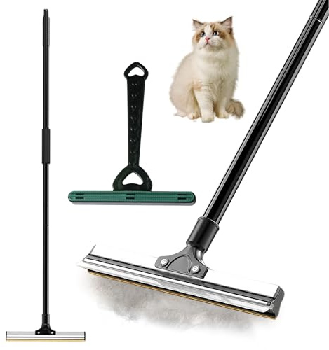PRITOK Carpet Rake: Adjustable Multi-Function PET Hair Remover Metal Blade + Silicone Tooth Edge, Ergonomic Floor Squeegee Long Handle, Pet Hair Remover for Carpets, Rugs, Clothing and Upholstery