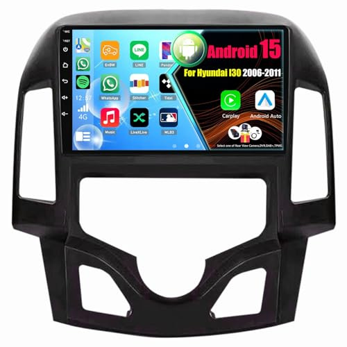 Android 15 Radio para Hyundai I30 2006-2011 con Carplay Android Auto, Pantalla Táctil de 9 Pulgadas con GPS WiFi Bluetooth FM RDS(A,8Core(8+256GB))
