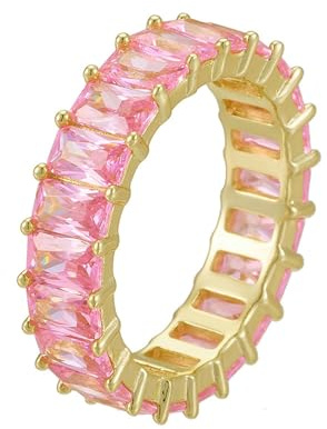 Whoiy Kreierter rosa Saphir Ring Gelbgold 750, Ehering Damen 18k Echtgold Ewigkeit Antragsring Elegant Verlobungsringe mit Kreierter rosa Saphir Bandringe für Frauen Größe 65 (20.7)