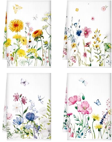 4er Set Geschirrtücher Frühling Tulpe 40 x 60 cm, Frühlingsdeko Küchentücher, Frühlingsdeko Blumen, Trockentücher Küche, Küche Frühling Dekoration, Frühlingsdekoration Geschenk, Küchedekoration