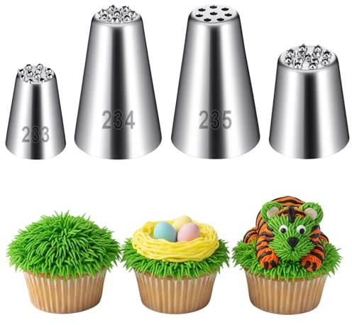 Elegaperma 4 pièces Grass Piping Tip en acier inoxydable, douilles en herbe, douilles pour poche à douille pour décoration de gâteau, pâtisserie, fondant, outils