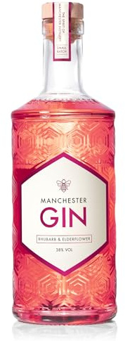 Manchester Gin - Rhubarb & Elderflower 700ml 38% ABV - British Artisan Premium Gin - Distilled with Botanicals, Tangy Rhubarb & Delicate Elderflower - Smooth Refreshing Floral Finish