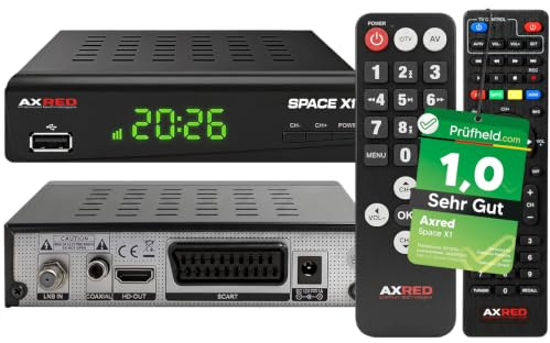 [ Test SEHR GUT, Note 1.0 *] AXRED Space X1 + Senioren Fernbedienung, HD Sat Receiver mit Aufnahmefunktion, Full HDTV, Digital Sat-Receiver für Satellitenschüssel Satelliten Satellit TV Fernseher