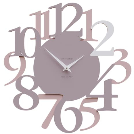 CalleaDesign Moderne Wanduhr Russell - italienisches, große Ziffern, Dekoration für Heim und Büro, geräuschlos, Made in Italy [Pflaumengrau, Muschelrosa, Weiß].