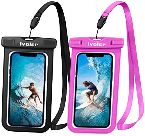 iVoler [2 Pezzi] Custodia Impermeabile Smartphone, IPX8 Borsa Impermeabile Sacchetto Impermeabile Cellulare Dry Bag Universale Waterproof Cover Case per iPhone, Samsung, Huawei, ECC. (Nero+Rosa)