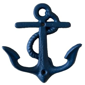 Seaside No.64 - Maritime Deko - Garderobenhaken Anker – Wandhaken Wanddekoration – Jackenhaken Flurdeko - aus Gusseisen – Badezimmerdekoration – Geschenkartikel - (dunkelblau)