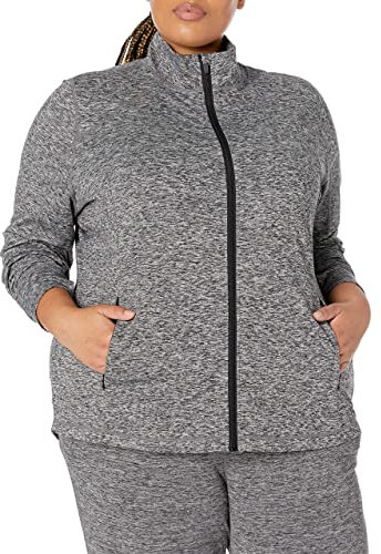 Amazon Essentials Damen Jacke aus Angerautem Tech-Stretch mit Langem Reißverschluss - Auslauffarben, Kohlegrau Space-dye, XL