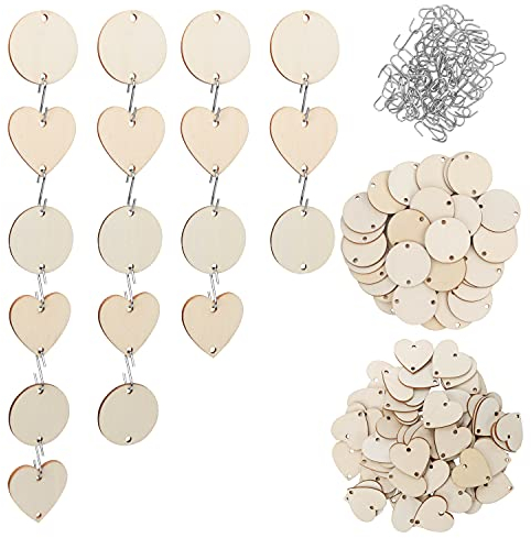 Belle Vous Naturbelassene Runde Holzscheiben & Holzherzen zum Hängen mit S-Haken (240 Stk) - Vorgebohrte Holzscheiben zum Basteln, Beschriften für Geschenkanhänger, Holzherz Maibaum & Streudeko