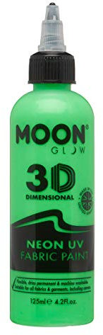 Moon Glow Vernice per tessuti Neon UV 3D - Vernice per tessuti per vestiti, magliette, borse, scarpe e tela, Verde intenso, 125 ml (confezione da 1)