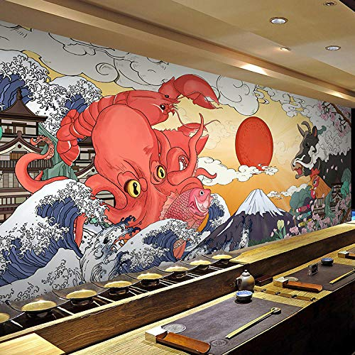 Japanischen Stil handbemalte Ozeanwelle Ukiyo-e Tapete romantische Kirschblüte Japanisches Restaurant Japanisches Restaurant Sushi Restaur fototapete 3d effekt tapete tapeten wald vintage-430cm×300cm