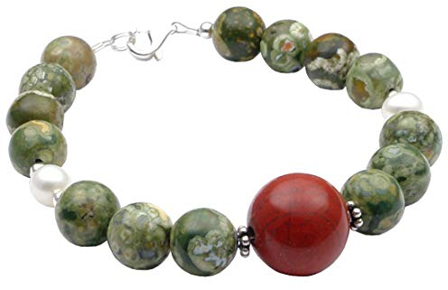 Armband Armschmuck aus Rhyolith Rot-Jaspis Perlen 925 Silber grün braun