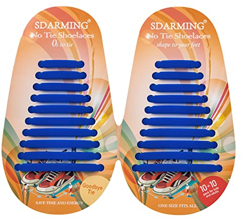 SDARMING No Tie Lacets de Chaussure pour Enfants et Adultes, Lacets Élastiques Sans Nœud en Silicone pour Chaussures de Sport, Lacets Sans Laçage Élastique Impérmeable, Bleu Foncé, taille unique