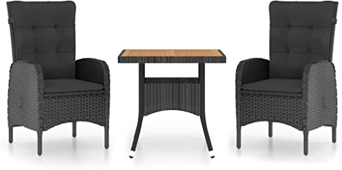 vidaXL Akazienholz Gartenmöbel 3-TLG. Sitzgruppe Gartengarnitur Gartenset Sitzgarnitur Esstisch Gartentisch Gartensessel Sessel Poly Rattan Schwarz