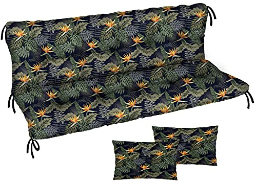 Ferocity Cuscino per panca da giardino, impermeabile, 150x50x50 cm, per mobili da giardino, per pallet, per esterni e patio, con schienale, Fiori d'arancio [133]