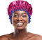 Bodylife Shower Cap Reusable Bath Cap Dual layered Waterproof Hot Pink & Blue Polka Dot 27cm