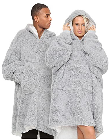 GC GAVENO CAVAILIA Fluffy Oversized Sweatshirt, Thermal Hoodies Blanket Men, Fleece Blanket Jumper Adult, Teddy Snuddie Hoodie, Grey Snug Hoody