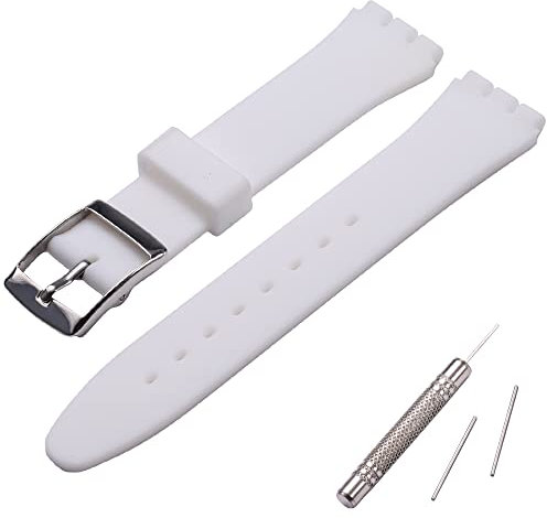MCXGL Ersatzarmband für Swatch Silikon-Gummi mit Edelstahl-Schnalle, 17 mm, Weiß
