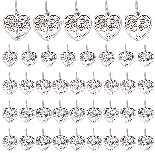 PH PandaHall 40pcs Pendentifs Arbre de Vie Coeur Breloques Tibétain Alliage Pendentifs Coeur Creux avec Arbre pour d'été DIY Bracelets Collier Bijoux Suspendus Ornement Décorations Faveur de Mariage