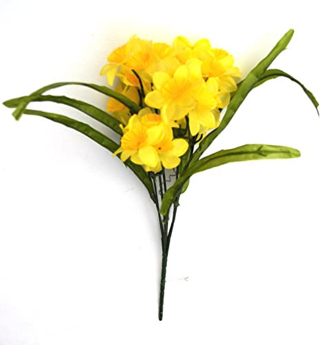 Jeno Floral Real Look Yellow Daffodil Artificial Fake Flowers Spray Bush Wedding Easter