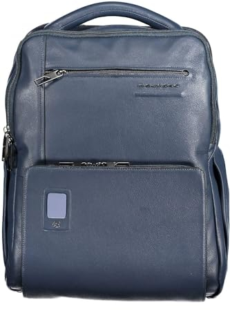 PIQUADRO Akron Zaino in pelle piatto porta PC 15.6 a due scomparti e schermatura RFID, Blu