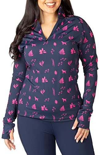 Rydale Ladies Patterned Sports Top High Stretch Women's Long Sleece Fitness Gym Top 7 Colours (Hiker Navy, 18)