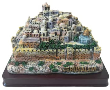 3 ARCHES USA Panorama-3D-Statue Jerusalem: Detailliertes Modell der Heiligen Stadt Israels auf Holzsockel, elegante Heimdekoration für Couchtisch, Zuhause oder Büro (5 x 3,5 cm) Beten Sie für den