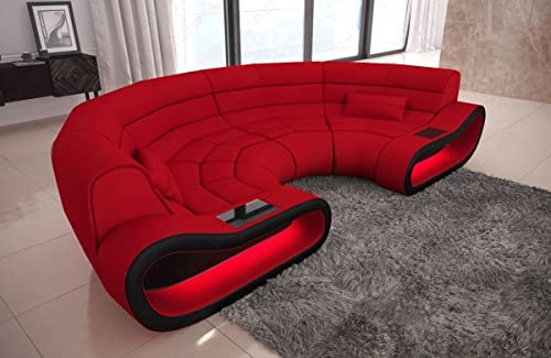 Bigsofa Concept in Mikrofaser - ergonomisches Sofa in Halbkreis C Form (Schwarz-Rot)