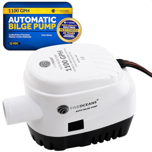 Five Oceans Pompe di sentina automatiche per barche, 1100 GPH / 4164 LPH, 12 Volt, tubo flessibile diametro interno 29 mm, filo calibro 18 da 41 pollici, FO4660