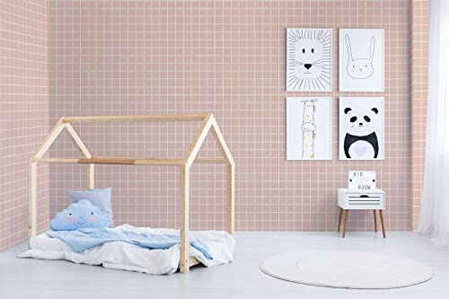 New Walls Tapete kariert rosa Landhausstil Kästchen Vliestapete creme Premium Qualität | 10,05 x 0,53 m