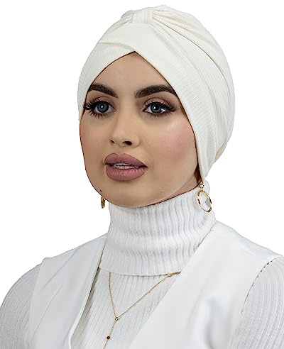 Lamis Hijab - Turban, gerippt, Jersey, für muslimische Frauen, TU-6, cremefarben, 70 cm