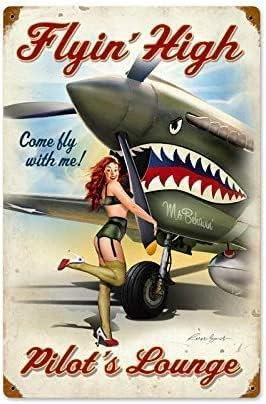 Vintage Metal Wall Art Pin up Girl Flying High Garage Metal Tin Sign Vintage Decoration Garage Home Garden Cafes Kitchen Wall Antique 12x8 inch