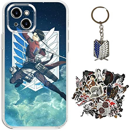 Staremeplz Attack -on Titan Hülle für iPhone 11 Pro Max Anime Handyhülle [Mit Schlüsselbund und 50pcs Aufkleber] Cartoons Transparent Silikon Case Hülle für iPhone 11 Pro Max