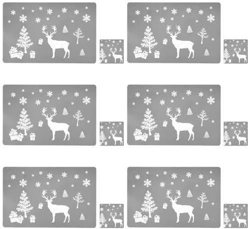 MQIAN 12 Pcs Set Christmas Placemats, 6 And Coasters, Grey, Perfect For 6 People, Christmas Dinner Table Decorations