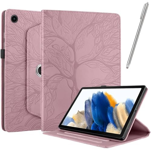 Netany Rotating Case for Lenovo M10 Plus Tablet 3rd Gen 10.6 inch 2022 (TB-125F/TB-128F) - PU Leather Protective Cover Tablet Case Shell, with Stylus Pen 360 Degree Rotating Stand (Rose Gold)