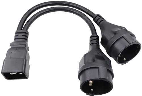 RIIEYOCA 2-in-1 Netz Adapter Kabel,Netzadapterkabel für USV-Stecker IEC 320 C20 Stecker auf Doppel Europa-Buchse Adapterkabel, Schwarz
