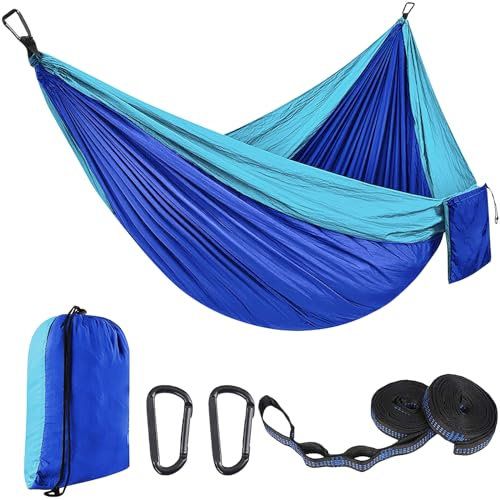EDWINENE Camping Hängematte für 2 Personen, Hammock Superleichte Bragbare Belastbarkeit bis 300 kg(275 x140 cm), Haengematte mit Reisetasche für Garten, Indoor, Balkon, Camping