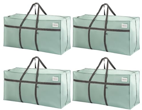 VENO Lot de 4 Sacs de Déménagement Extra Larges - Sacs de Rangement avec Poignées Renforcées, pour Vêtements, Arbre de Noël et Articles Ménagers (Vert Clair)