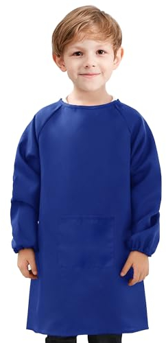 Malerkittel Kinder 8-12 Jahre, Malschürze Blau, Bastelschürze Mit Ärmeln Und Taschen, Schürze Für Schule Jungen Mädchen Zum Basteln Malen Backen Kochen