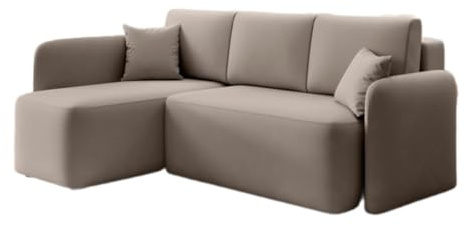 Luxusbetten24 Designer Sofa Ina mit Stauraum und Schlaffunktion | Bezug: Samt | Farbe: Sand | Stellvariante: Links