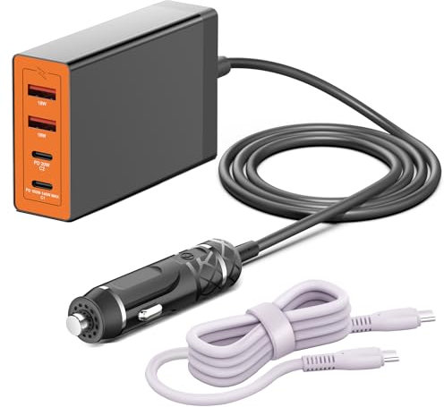 HKY 4-Port 140W 100W USB C Car Charger Fast USB-C Power Adapter for Anker SOLIX C200 C300 Jackery Explorer 240 v2 Portable Power Station DJI Mavic 3 Pro Drones Handheld Gaming PC Charging Station