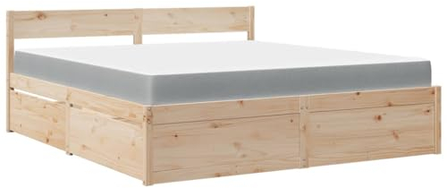 vidaXL Bett, Bettgestell mit Schubladen Taschenfederkernmatratze, Holzbett für Schlafzimmer, Doppelbett, 180x200cm Massivholz Kiefer