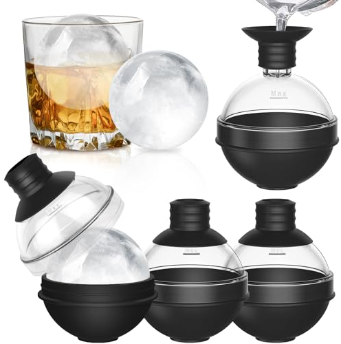 Silicone Ice Cube Moulds, 4 Pack Large Ice Ball Maker Mould with BPA Free Plastic Lid, Flexible Round Ice Cube Moulds Easy to Pop Out, Sphere Ice Trays for Freezer Whiskey, Gin, Cocktails(Black)