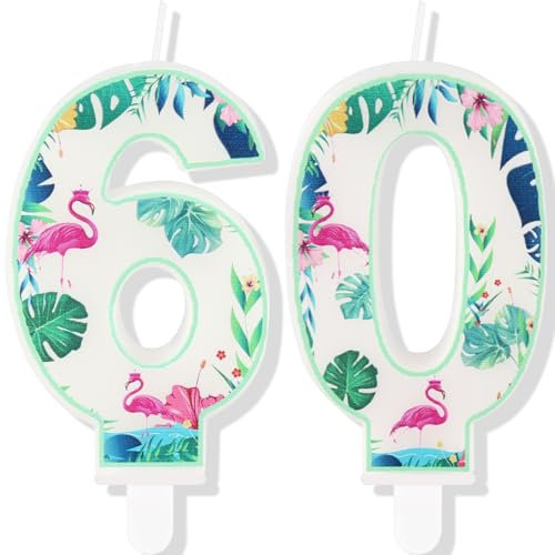 Flamingo-Kerzen zum 60. Geburtstag, Zahl 60, Kerzen für Kuchen, Flamingo-Hawaii-Kuchenaufsätze, Flamingo-Themen-Geburtstagstortendekorationen für Jungen, Mädchen, Kindergeburtstag, Hawaii-Partyzubehör