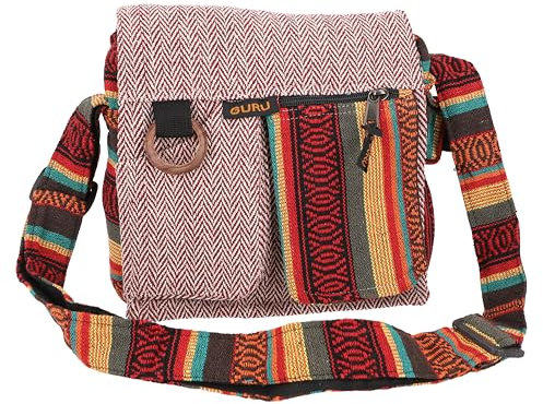GURU SHOP Boho Schultertasche, Hippie Tasche, Vintage Umhängetasche - Rot/bunt, Unisex - Erwachsene, Baumwolle, 25x25x7 cm