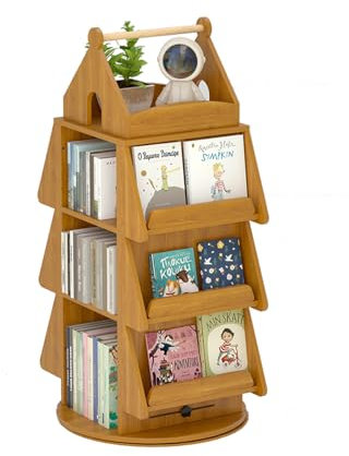 tonchean Drehbares Kinder Bücherregal, 360 Grad Drehregal Kinderregal, 3 Ebenen Rotierendes Bücherregal Standregal Bücher Aufbewahrungsregal Rotating Bookshelf für Kinderzimmer Wohnzimmer Schlafzimmer