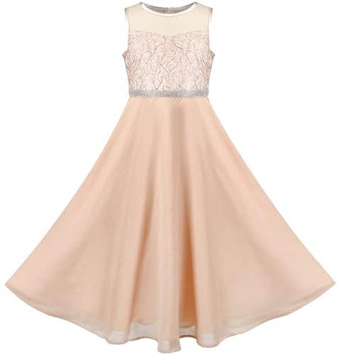 Sunny Fashion Mädchen Kleid Beige Pailletten Hochzeit Brautjungfer Chiffon Formal Party Festzug Gr. 146,Beige,146