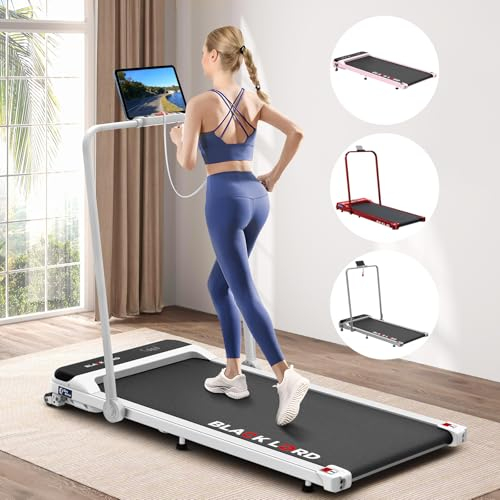 BLACK LORD Faltbares Walking Pad Laufband mit Griff, 2 in 1 Elektro Home Office Laufband für Joggen und Laufen, Neigung, 3.2HP Fitnessgerät, Tragbar unter Schreibtisch, 140kg Kapazität, MS2H, Weiß